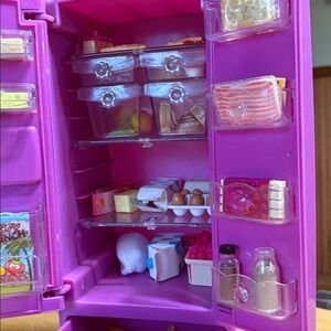Our Generation Purple Miniature Fridge with Accessories over 50 food items